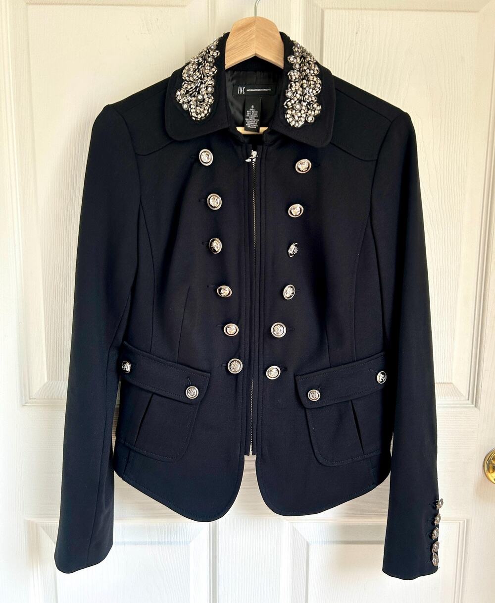 90's Military Style Rayon Blend Women's Blazer with Beaded Collar Size Small